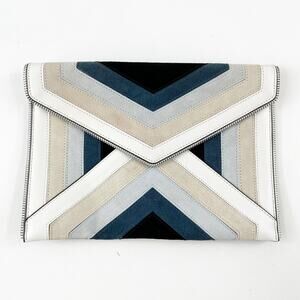 Rebecca Minkoff Chevron Square Suede Envelope Clutch White Blue